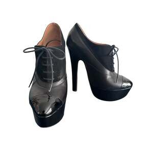 Azzedine Alaïa Oxford Platform Ankle Booties EU 38.5 Black Leather Suede Patent